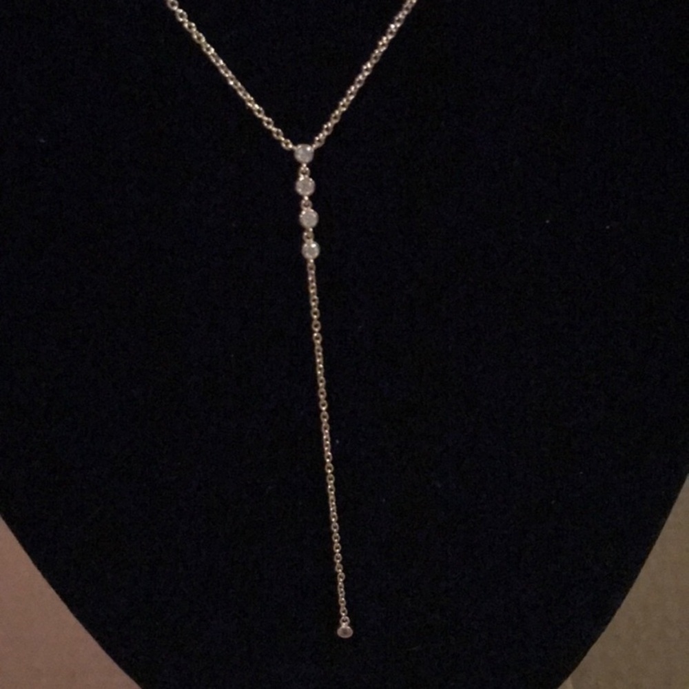 CZ dainty Y lariat necklace gold tone minimalist boho LAST ONE!! - Picture 2 of 6